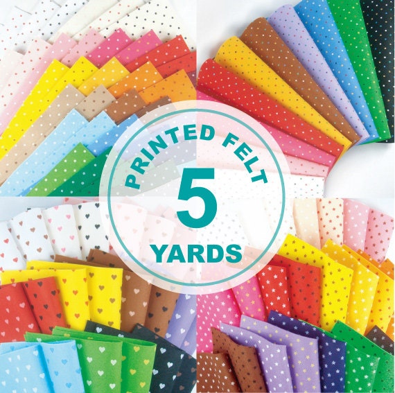 5 YARDS Printed Felt Fabric - pick your own color