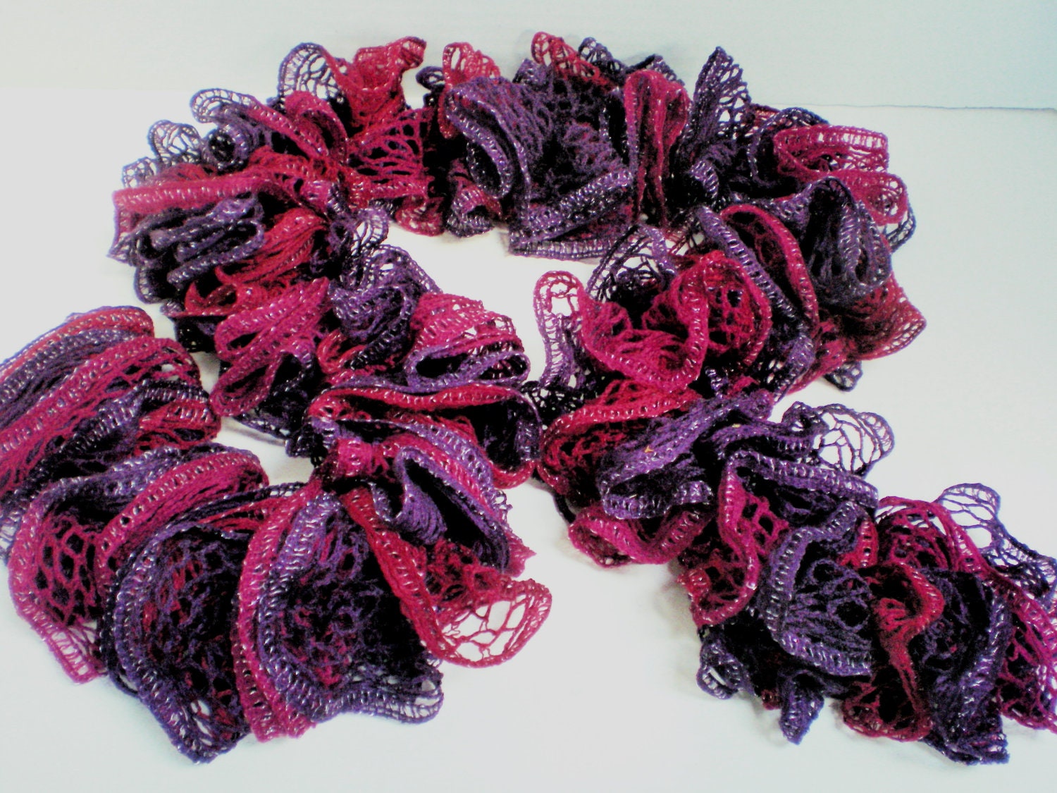 Lacy Layered Fashion Scarf, Knitted Lacy Scarf, Frilly Knitted Fashion Scarf