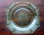 Vintage Anchor Hocking Princess Pattern Green Depression Glass Salad or Luncheon Plate