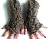 Fingerless Gloves Cabled Woolen Wrist Warmers in Taupe/ Brown Warm and Soft