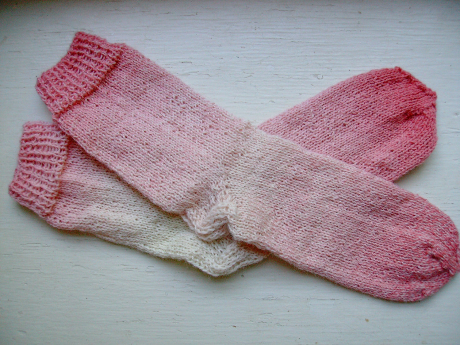 Hand Knit Soft And Warm  Women's Superwash Wool  Socks, Size 7 - 7.5  (9.25 inches length)- Color Tonal Pink