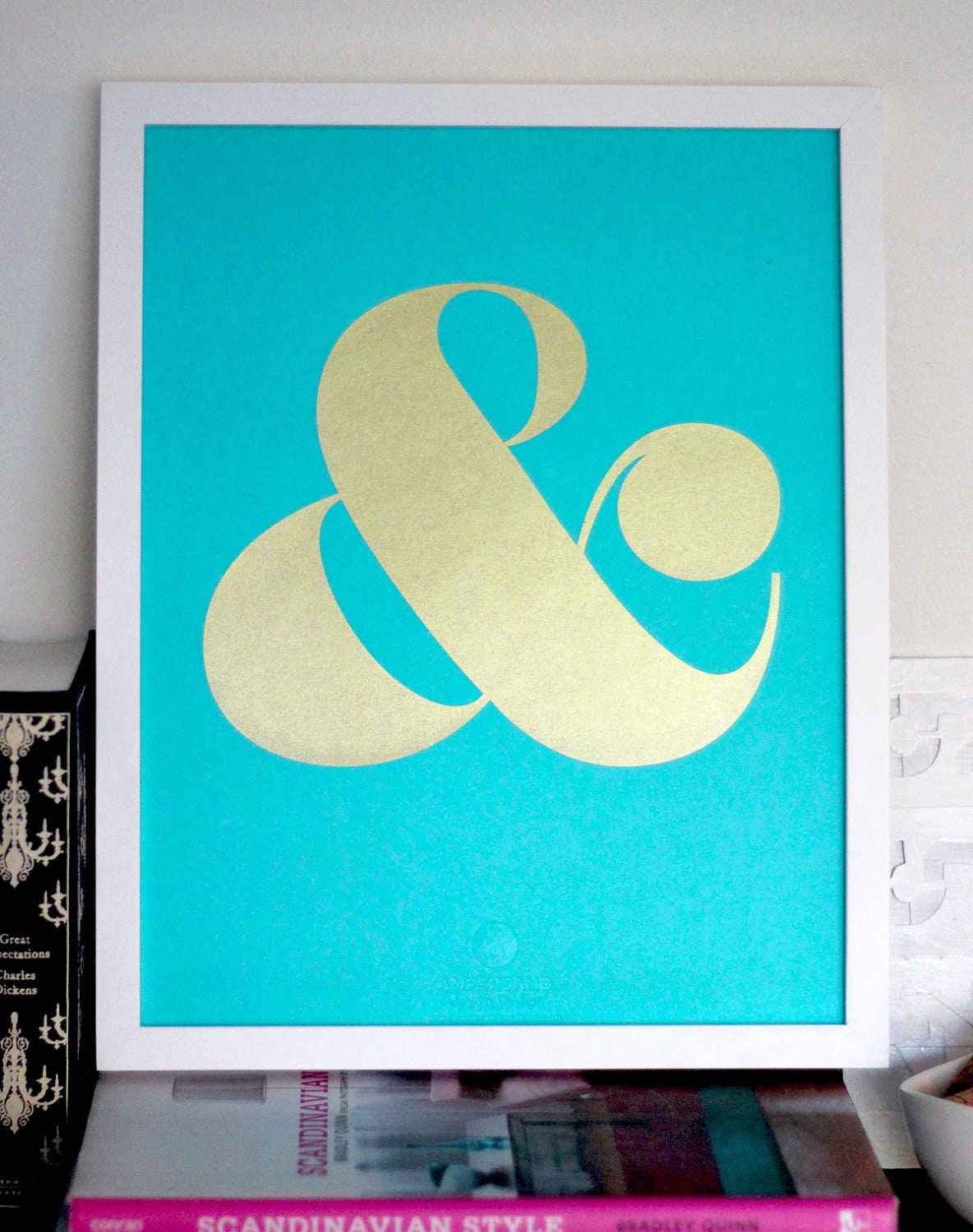 Ampersand Screen Print - Metallic Gold on Turquoise Paper