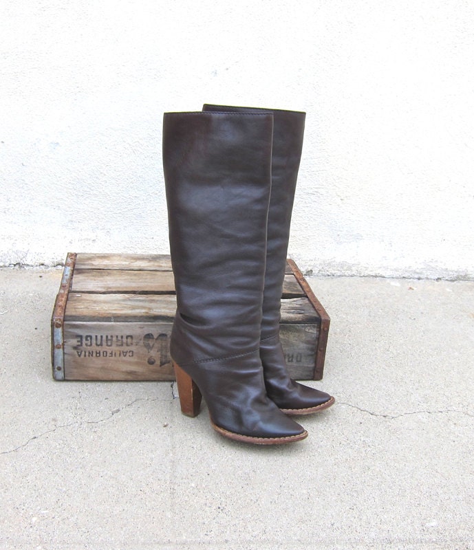 Vintage Dolce and Gabbana Chocolate Brown Leather Boho Cowboy Boots Size 7.5