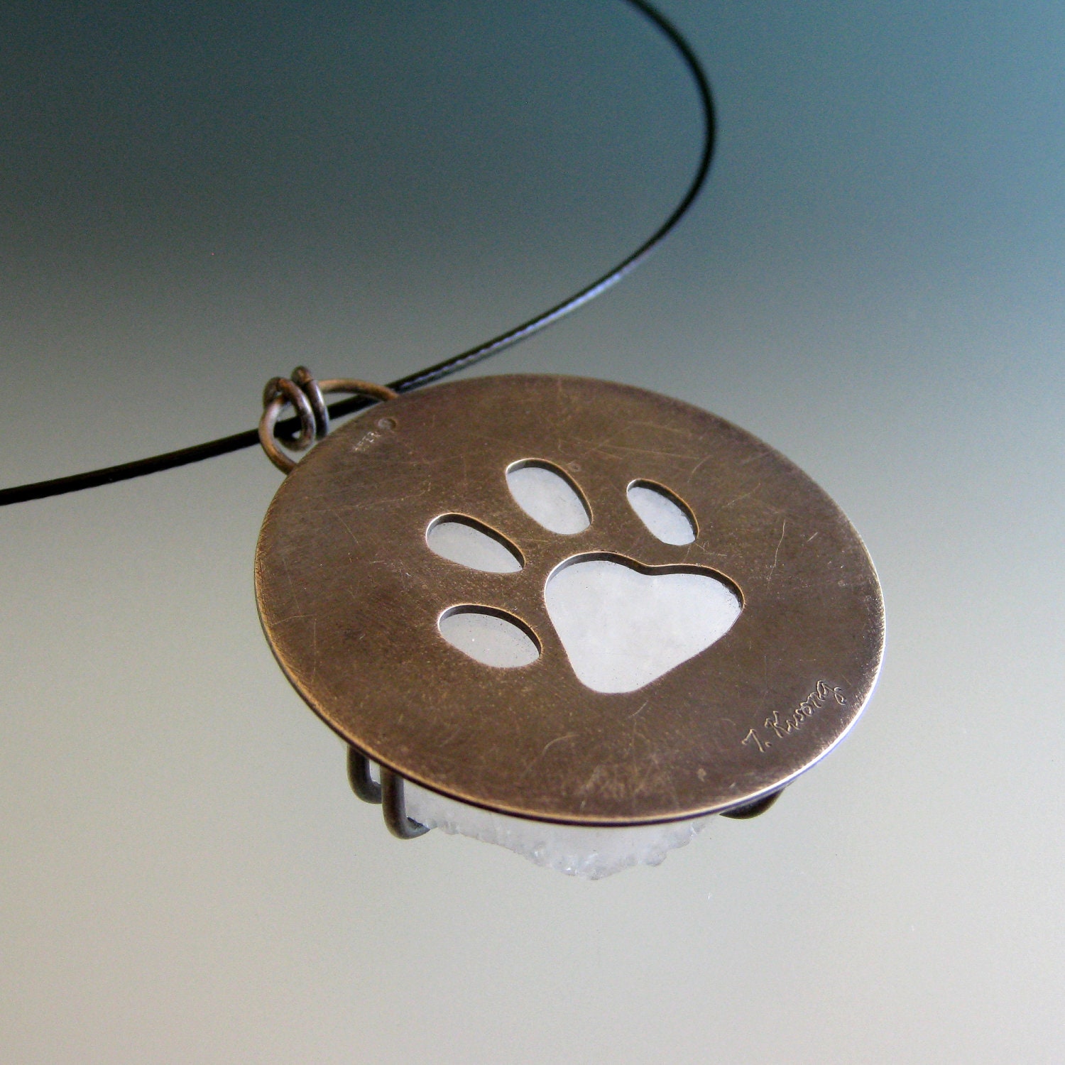 Handcrafted Raw Druzy Drusy Agate Sterling Pendant Necklace, Paw