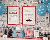 Little Man Bow Tie Mustache Bash Printable Party Signs - Birthday Party or Baby Shower - Petite Party Studio