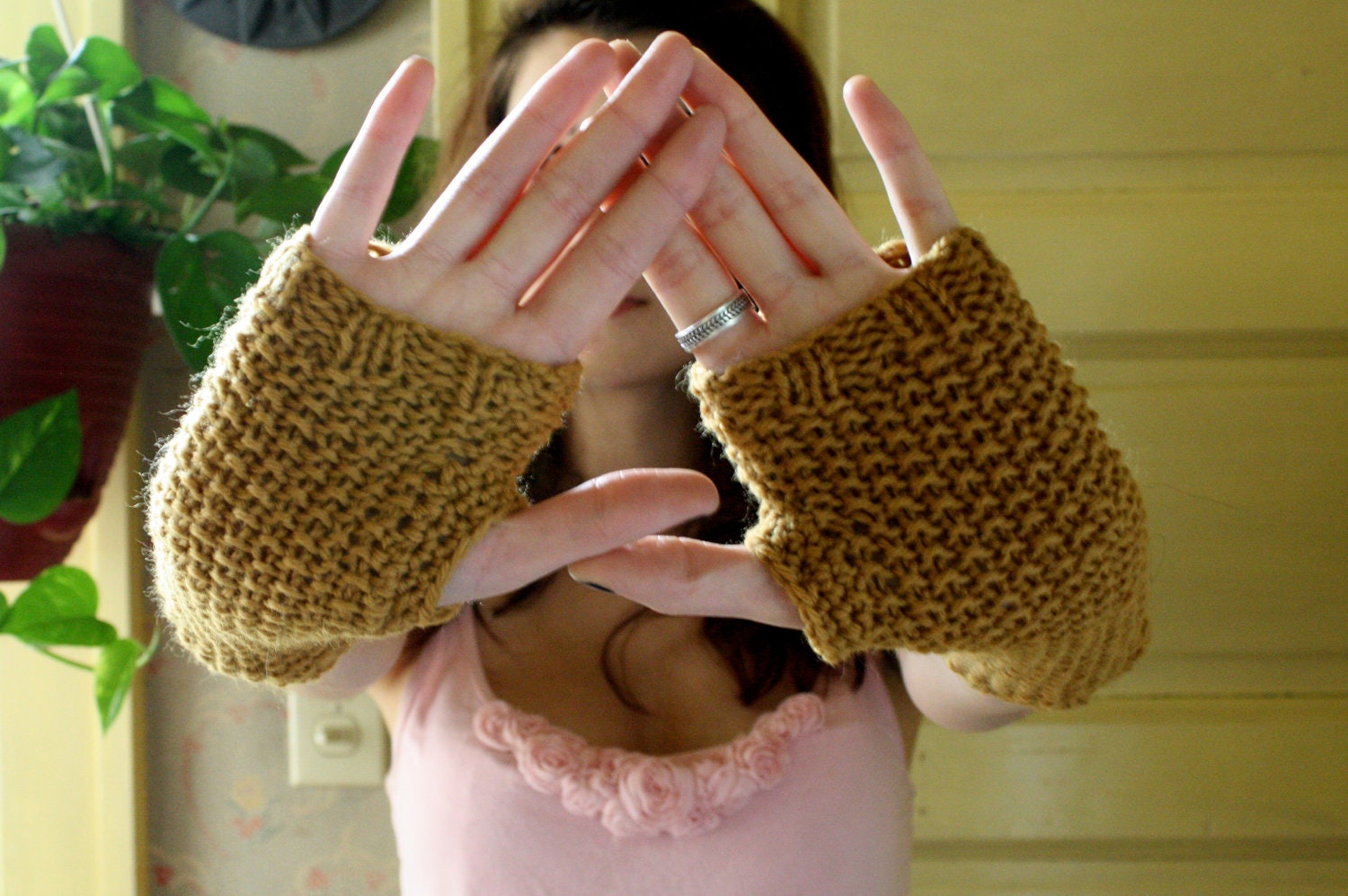 Ochre Wool Fingerless Gloves