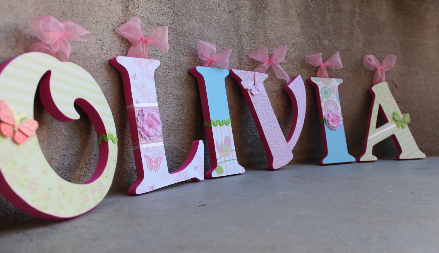 Baby Girl, Butterflies theme- large custom designed wood letters for your nursery or child's room for girls, 7 and a half inches