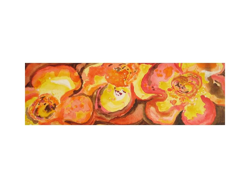 FLOWER painting ORIGINAl abstract fall colors -8"x24" orange yellow brown organic flowers  by devikasart on Etsy