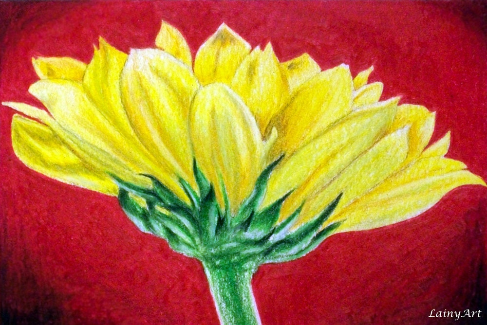 Sunflower - Matted 8x10 Watercolor print - Colored Pencil Drawing, flower, yellow, summer, fall - Day 172 Print