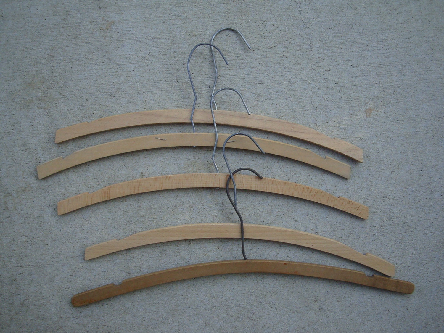 Vintage Wooden Clothes Hangers with Notches Set of 5