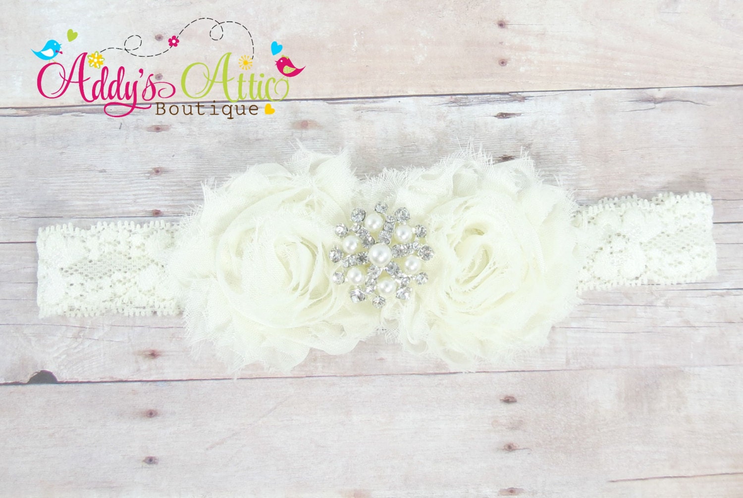 Baby Headband..Ivory Headband..Newborn Headband..Toddler Headband..Baptism..Christening..Flower Girl..Wedding
