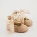 Beige leather baby shoes with shirred silk -eco friendly