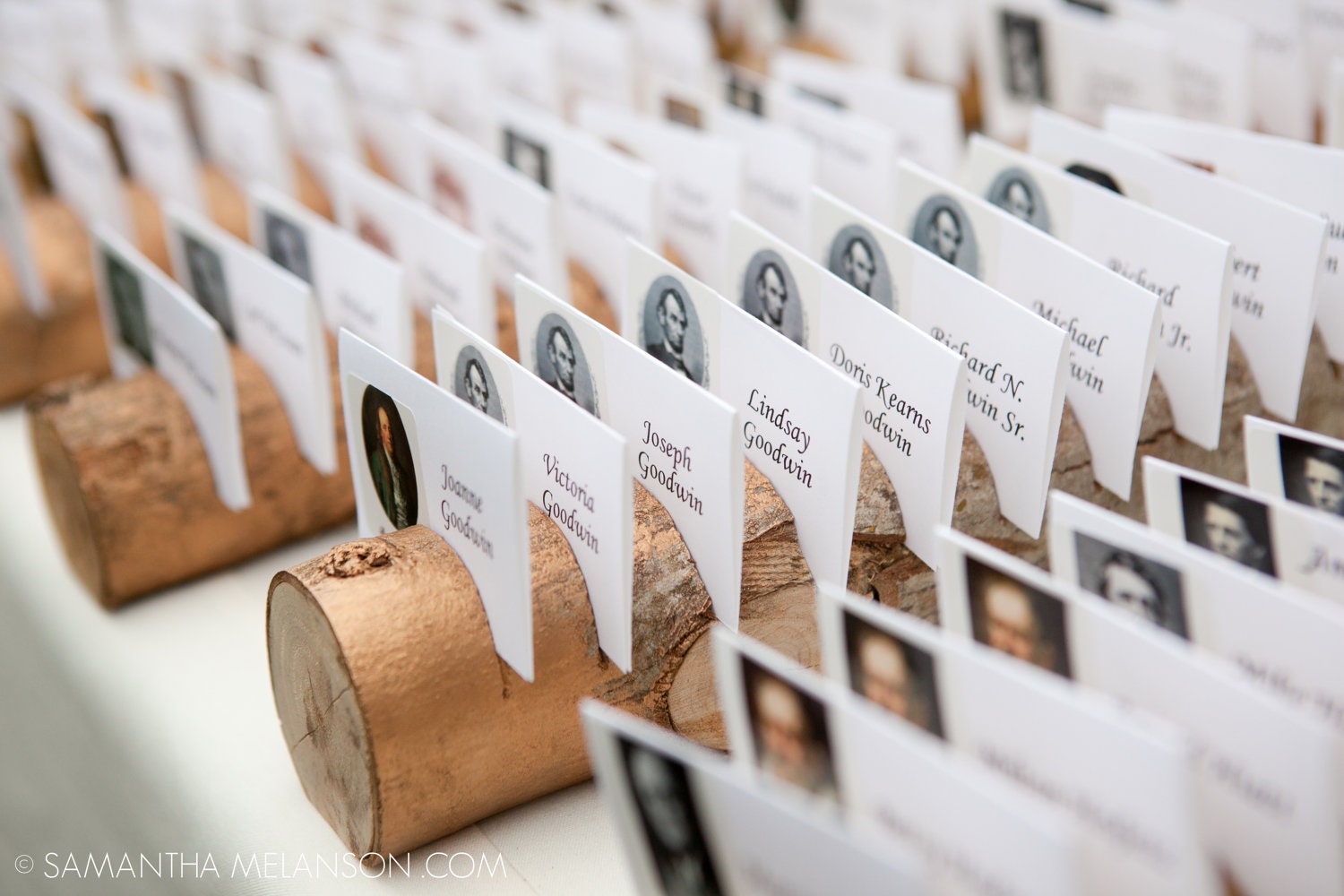 5 Gold Escort Card Holders Made From a Fallen Tree