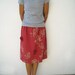 T Shirt Skirt for Her / Recycled Upcycled / Cotton Tee / Brick Red Rust Tan / Floral Design / Drawstring / Soft / Fun / by ohzie