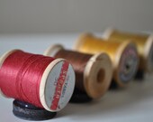 Shabby Chic Gift of Vintage Upcycled Wooden Spool Refrigerator Magnets in Rich Colors--Set of four (lot 1)
