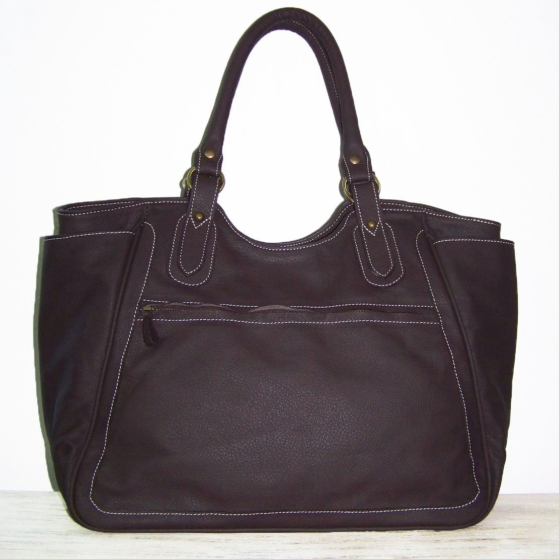 Deep Brown Leather Tote--Bag - Handbag - JULIA XL