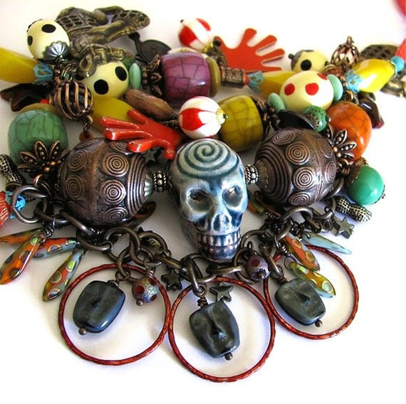 CIRCUS of SOUR unique statement necklace beadwork bib necklace bizarre strange jewelry creepy clown necklace