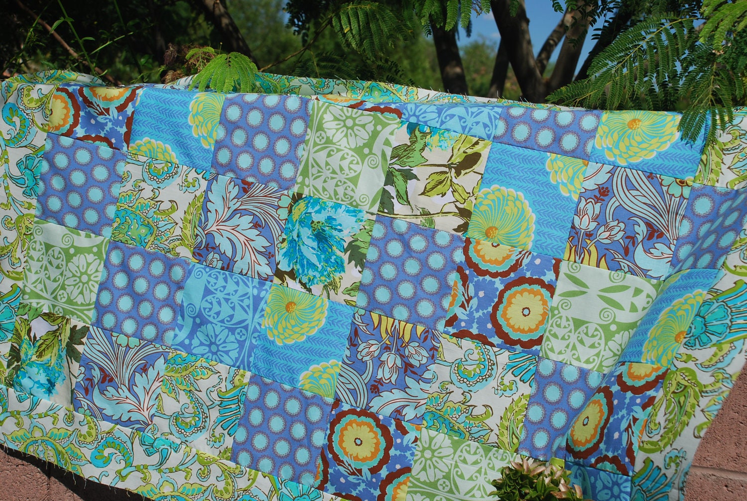 Amy Butler. COUTURE Crib Quilt. Soul Blossoms for Rowan fabrics. Beautiful Details. QUILTED 30x43 Minky back.