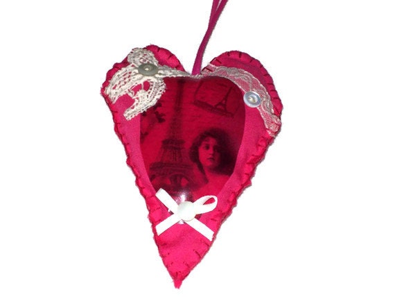 Hot Pink Paris Eiffel Tower Lavender Sachet Heart Shape