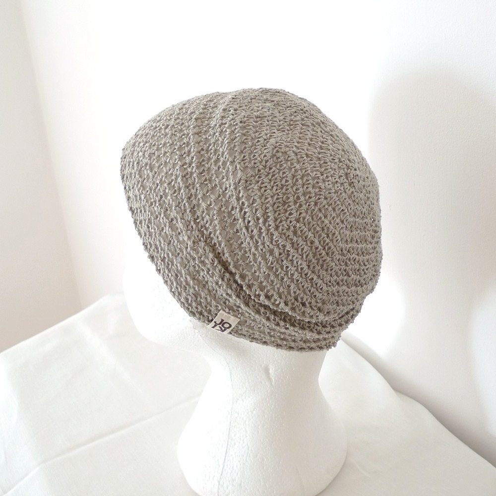 Linen Hat, Crochet Beanie - Natural Light Gray Grey, Slightly Slouchy - Minimal Unisex Spring, Summer Hat Beach Fashion Accessories - Joik