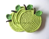 Green Light Apple Crochet Coasters . Beverage Drink Juice Pastel Leaves Vegan Celery Decor Crochet Fruit Collection - Set of 4 Made to order