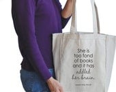 she is too fond of books canvas tote bag