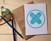 Japanese Family Crest  Card- Hawk Feathers in Turquoise
