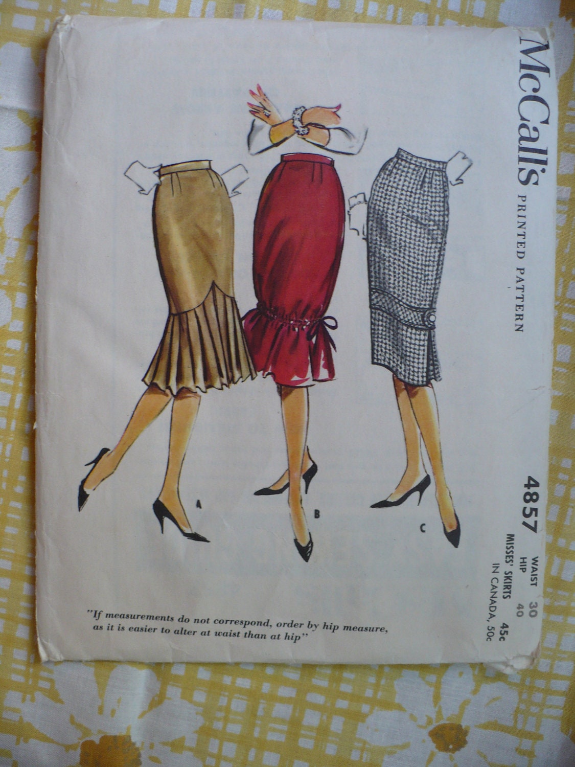 McCalls 4857 sexy 1950s skirt with pleats or gathers MED or LG