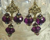 Purple Lucite & Rhinestone Chandelier Fashion Earrings