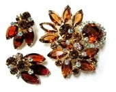 Vintage Genuine D and E Delizza Elster Juliana Brooch Pin Earrings Set