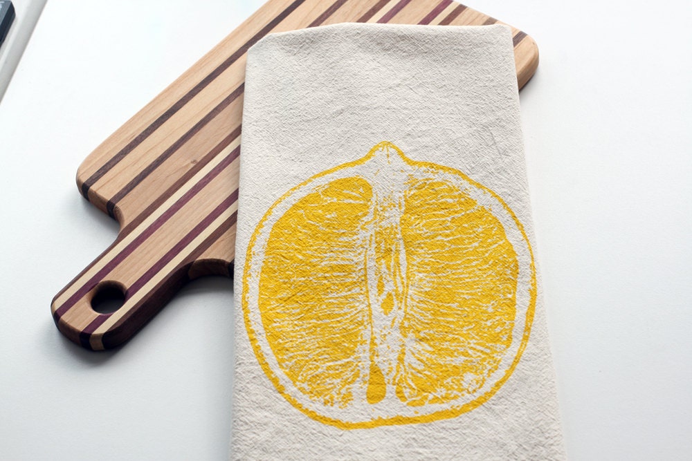 Natural Flour Sack Towel - Lemon Slice - Hand Screen Printed