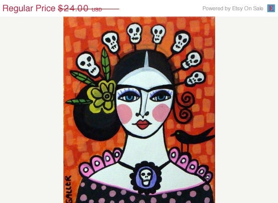SALE ENDING - 11x14 Mexican Folk Art - Day of the Dead PRINT Poster Art of Frida Kahlo Painting
