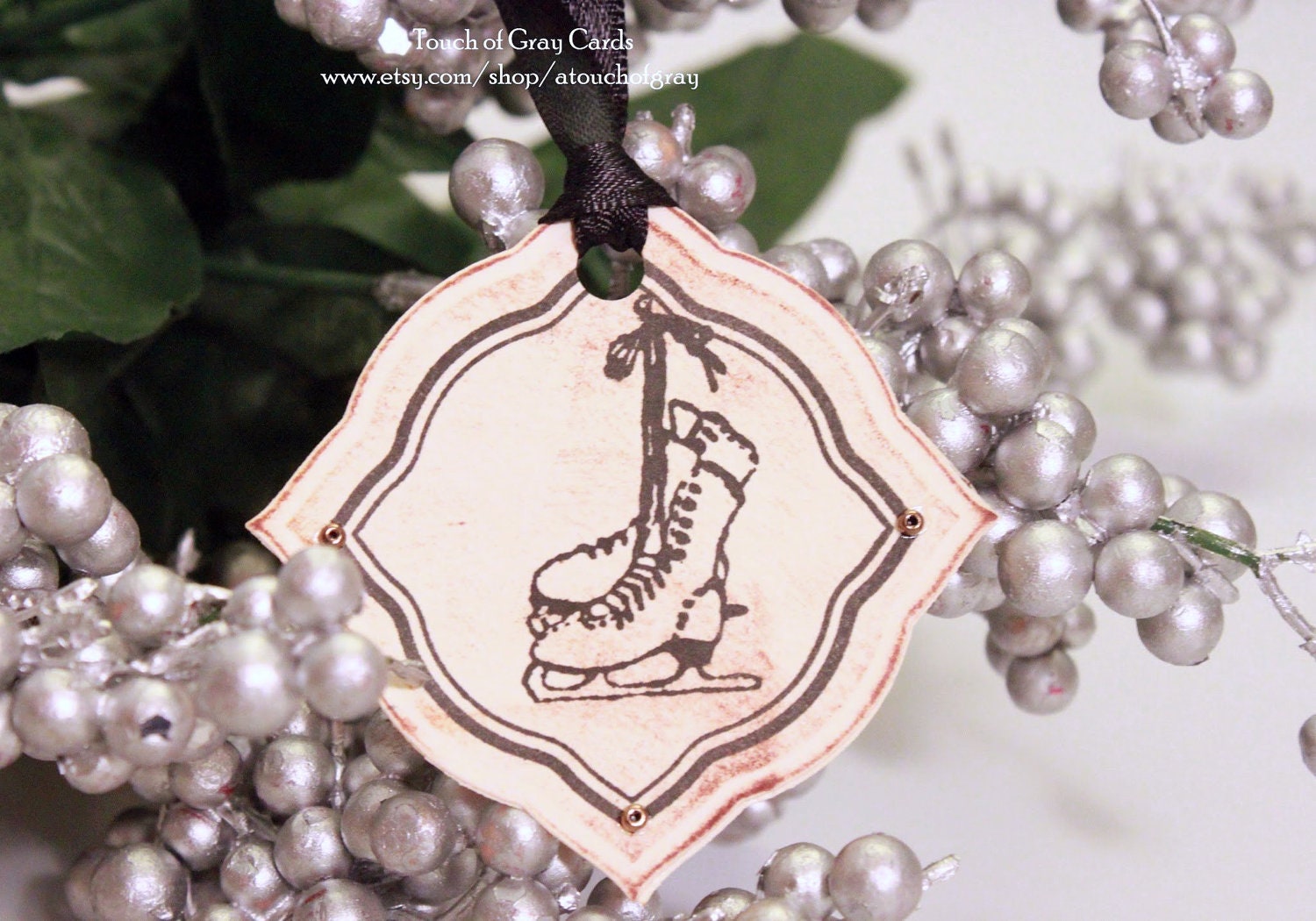 Christmas Tags (Doubled Layered) - Vintage Ice Skates - Handmade Vintage Inspired Christmas Gift Tags - Set of 6