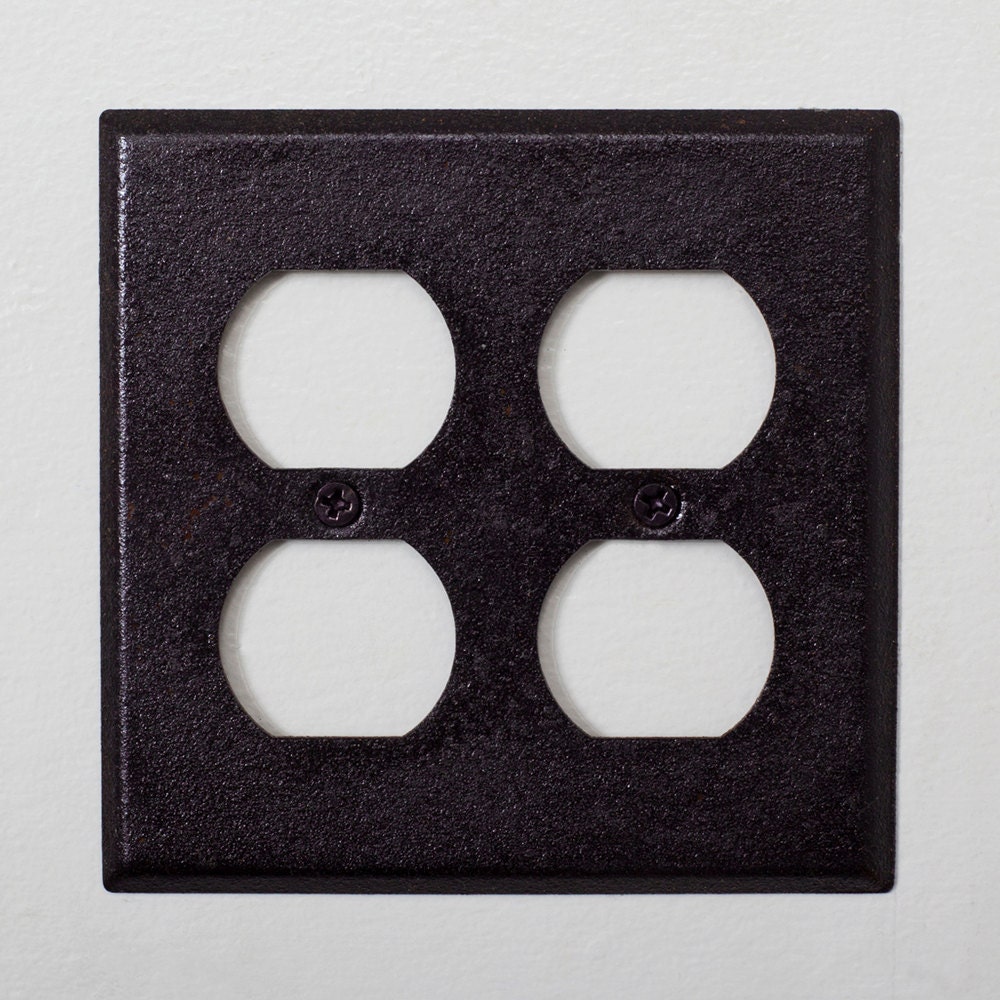 Double Duplex Outlet Switch Plate Cover - Two Gang Duplex Outlet Switch Plate Cover // Ebonized Rust Patina