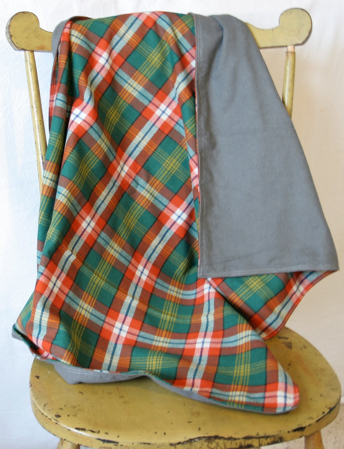 Baby Boy Orange and Green Plaid Wool Blanket by TillyWhistle