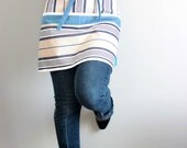 Unisex half apron with blue and tan stripes, Modern Bistro Apron.