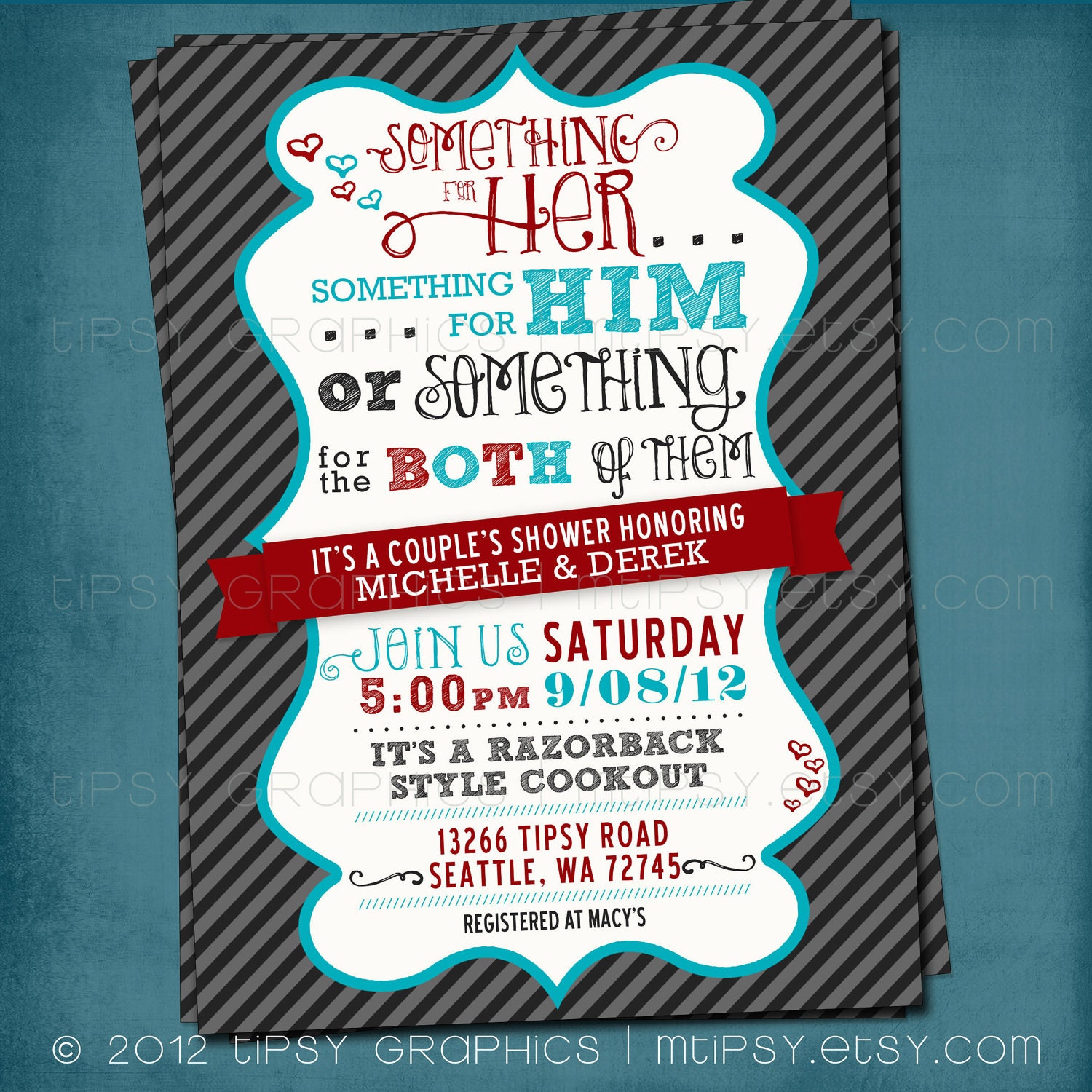 Something for Him, Her or Something for the Both of Them. Couple's Wedding Shower Invite. By Tipsy Graphics. Any colors Il_570xn