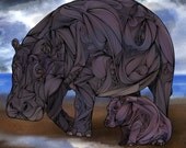 Hippos abstract animal  Professional Matte or Glossy 8 X 10 Art Print
