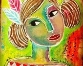 warrior girl original mixed media painting