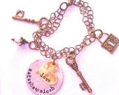 NEW-Brass Key Charm Bracelet...Hand Stamped