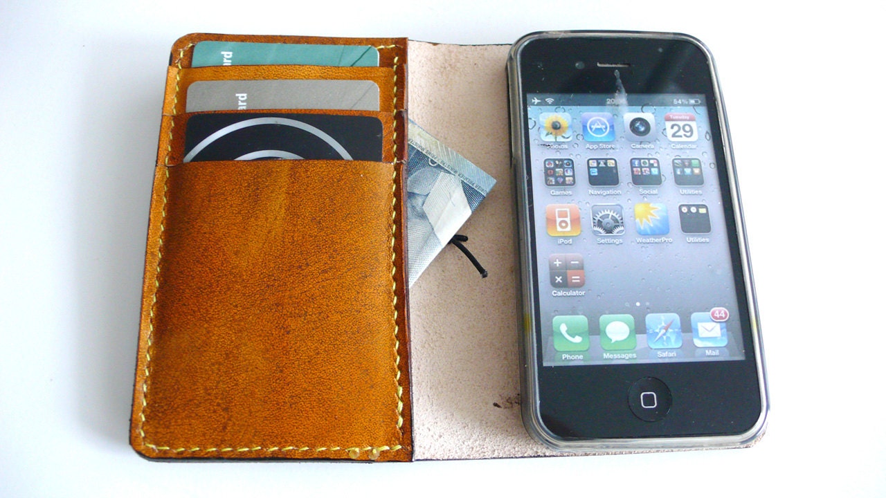 Hand-Stitched iPHONE 4 / 4s WALLET with Silicone Case (Free Monogramming)