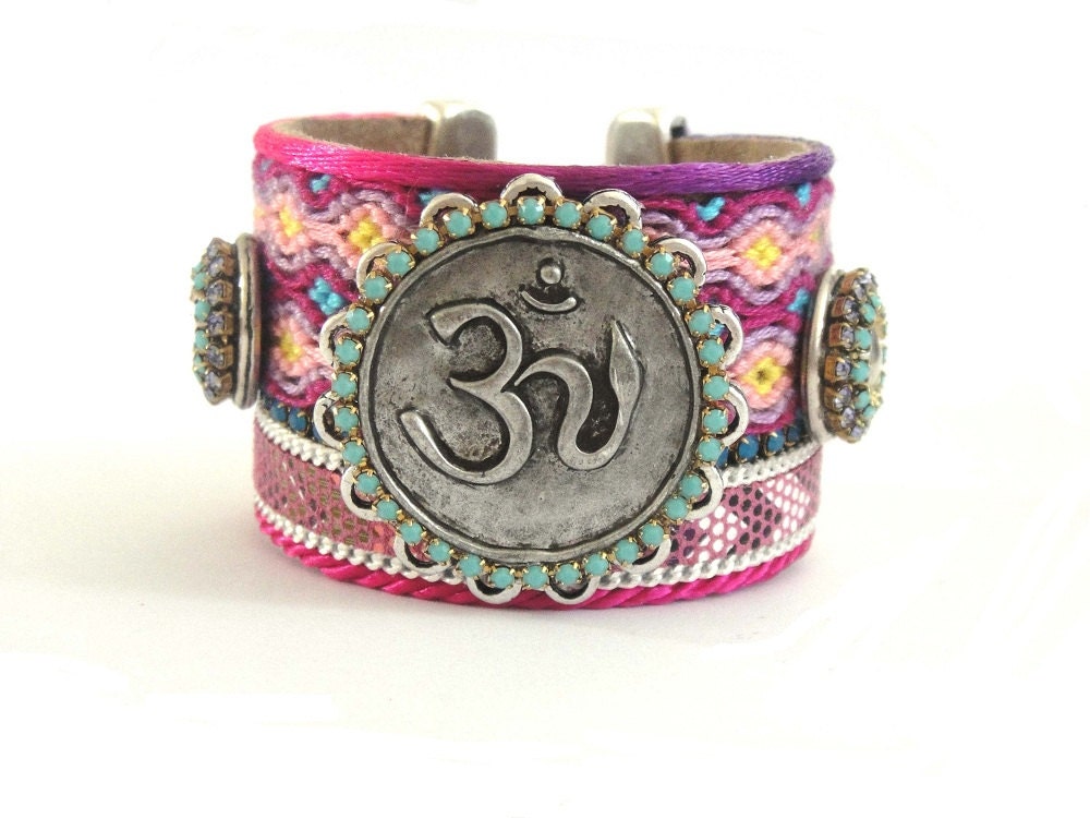 OM cuff bracelet - yoga jewelry - friendship bracelet cuff - yoga cuff - yoga bracelet - statement cuff - bohemian hippie gypsy style