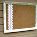 Framed Country Chic Burlap and vintage Lace Bulletin Board, Cottage Chic, distressed, painted frame, Rustic Fall Wedding, 21 x 27 inches