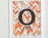 Personalized Monogram Nursery Art - Boy Nursery Wall Art, New Baby Gift, Chevron Art 8x10 print