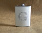 White Sparkly with ANY Rhinestone Initial 8 ounce Stainless Steel Girly Flask KR2D 5990
