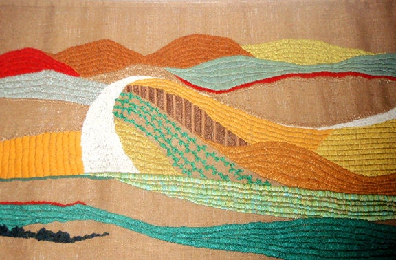 Tapestry Embroidery Fiber art Wall Tapestry Textiles Handmade Landscape Modern Art Tuscany White Street