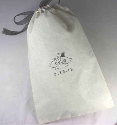 Wedding Bridal Dance Money Bag - 8x12 inch - Lovebirds with Date in black - You choose ink color and ribbon color Il_170x135