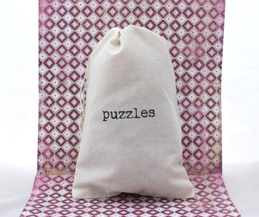 NEW - Set of 3 Puzzle Bags - labeled puzzles - Cotton Drawstring Storage Sacks / Bags - Reusable and Perfect for storage Il_570xn