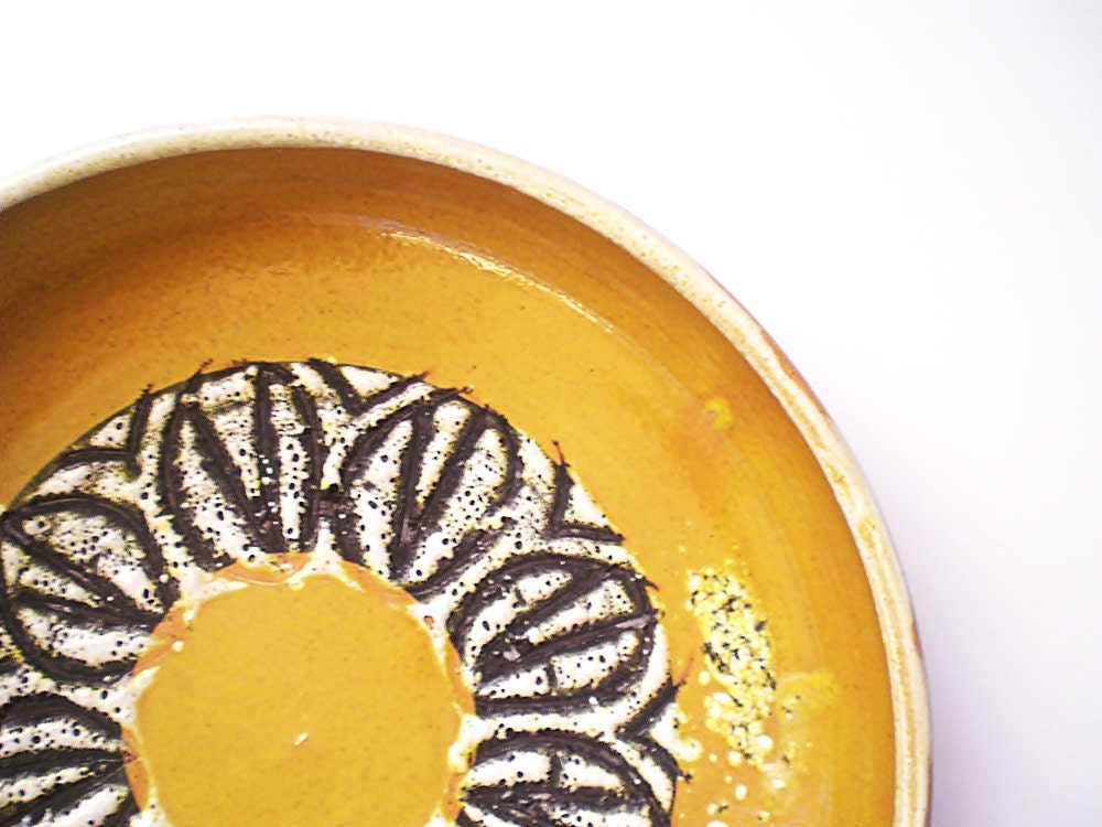 Vintage Pottery Bowl /  Drip Glaze Rustic Ceramic Bowl /  Mustard Yellow / Mod Design / Mid Century Decor / ITALY