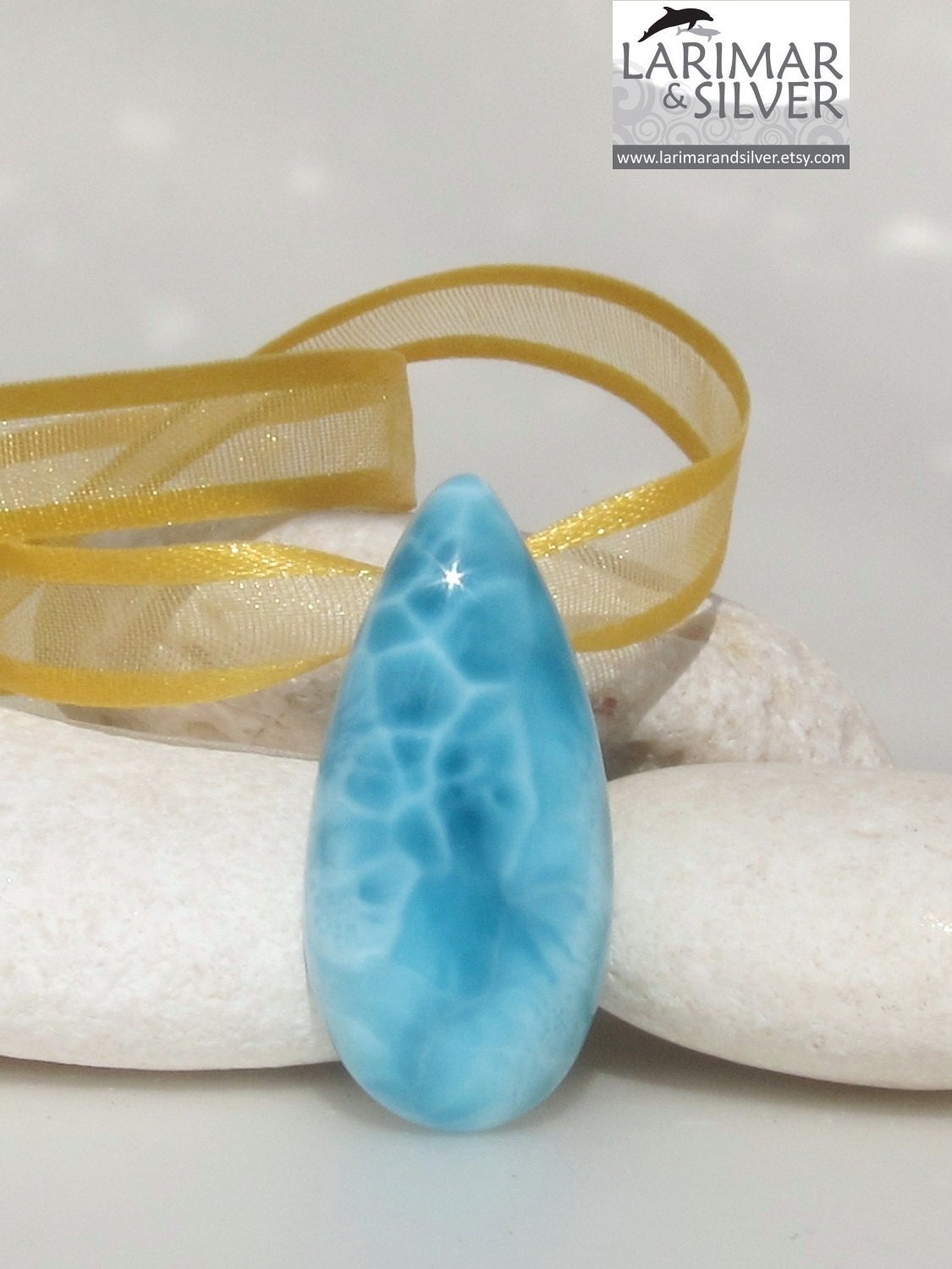 Larimar turtleback drop pendant, Tear of Calypso - gorgeous Navy blue Larimar gemstone